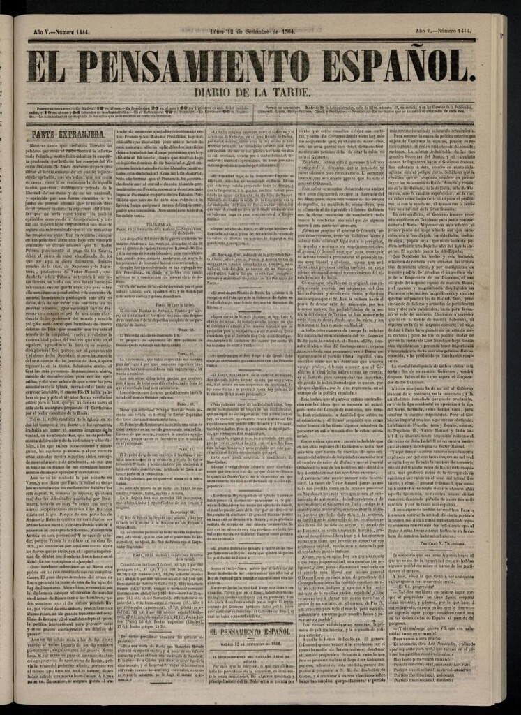 Miniatura de El Pensamiento Español del 12 de septiembre de 1864, nº 1444