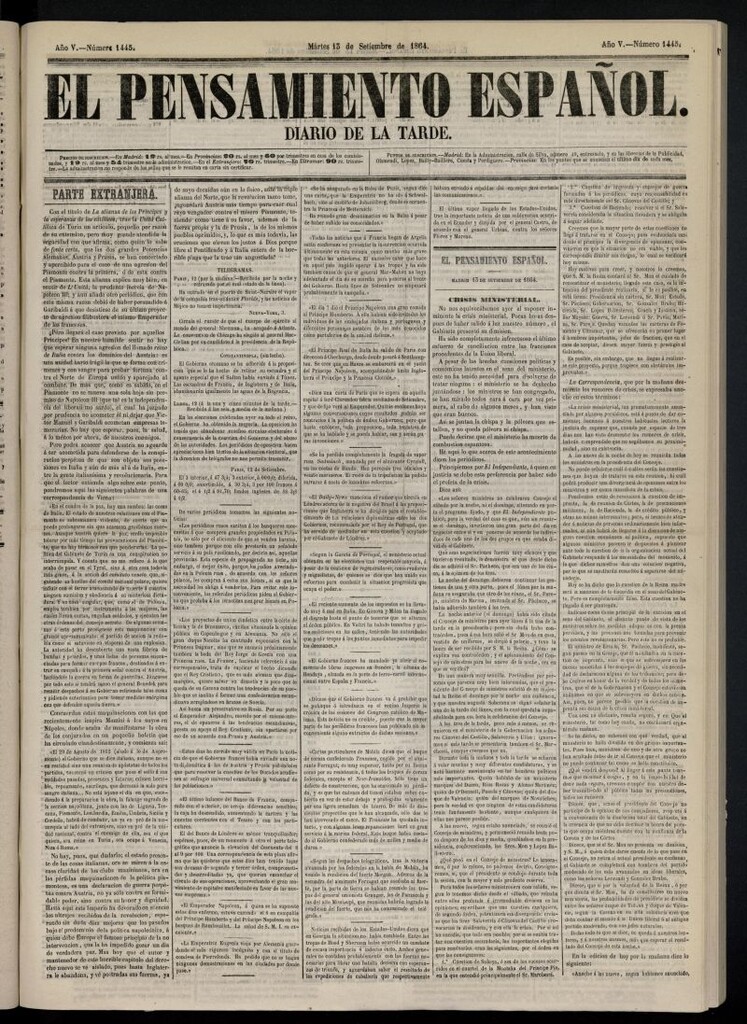 Miniatura de El Pensamiento Español del 13 de septiembre de 1864, nº 1445