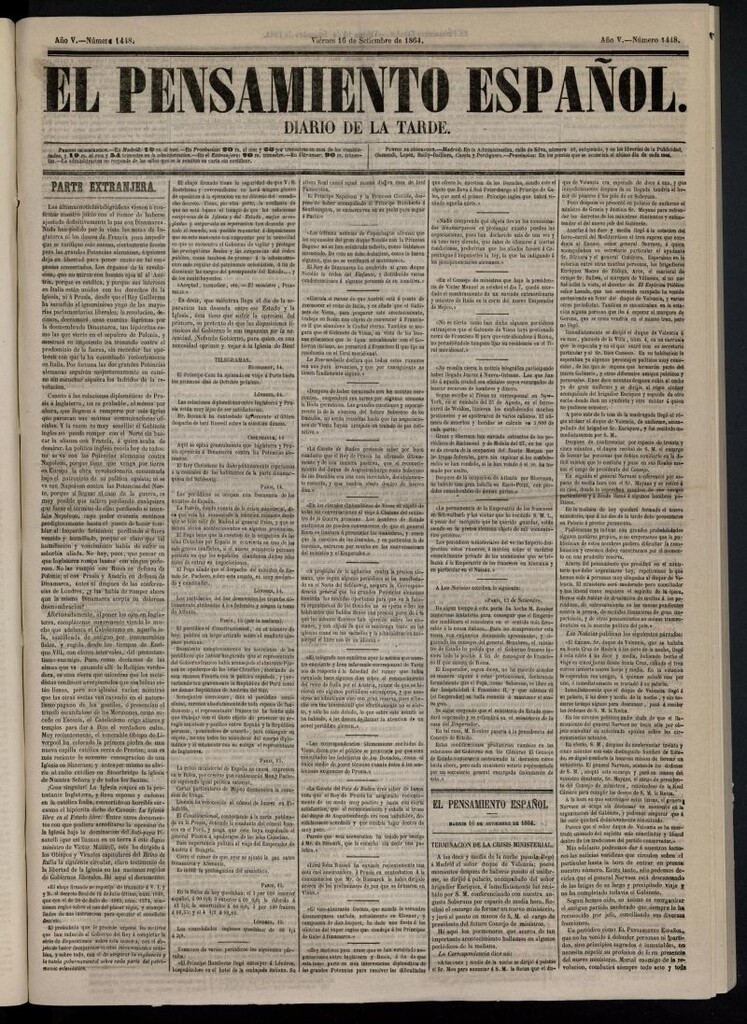 Miniatura de El Pensamiento Español del 16 de septiembre de 1864, nº 1448