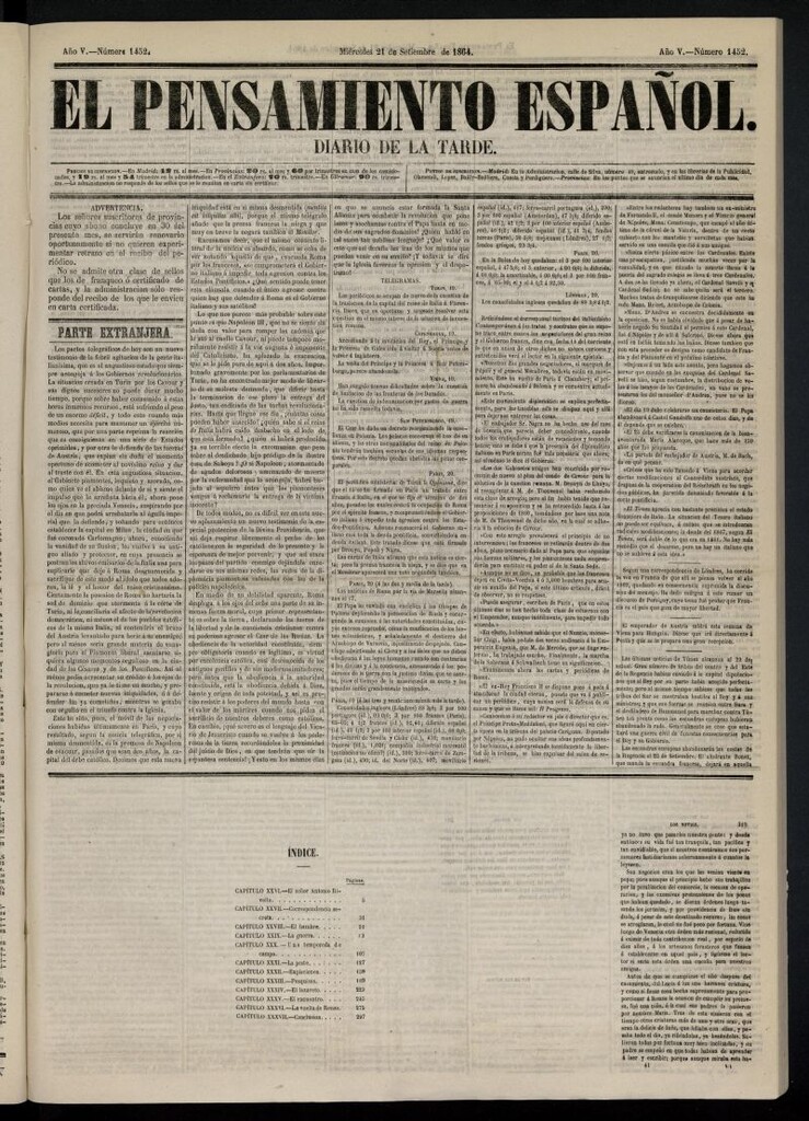 Miniatura de El Pensamiento Español del 21 de septiembre de 1864, nº 1452