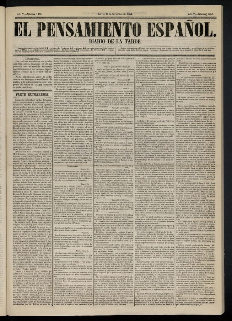 Miniatura de El Pensamiento Español del 22 de septiembre de 1864, nº 1453