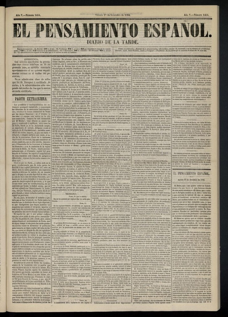 Miniatura de El Pensamiento Español del 23 de septiembre de 1864, nº 1454