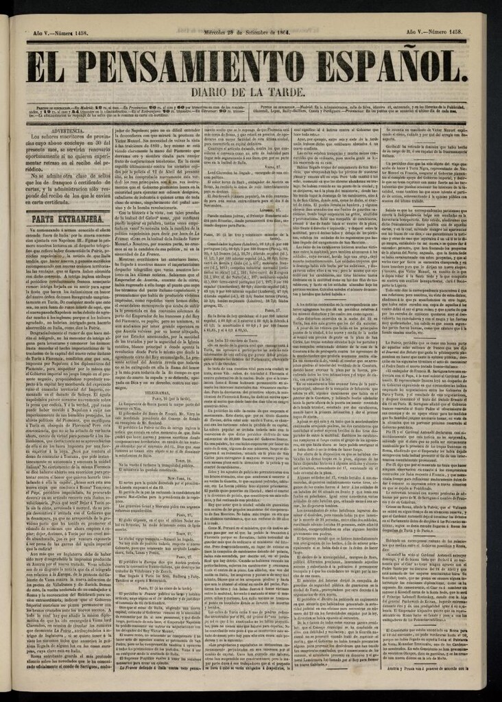 Miniatura de El Pensamiento Español del 28 de septiembre de 1864, nº 1458