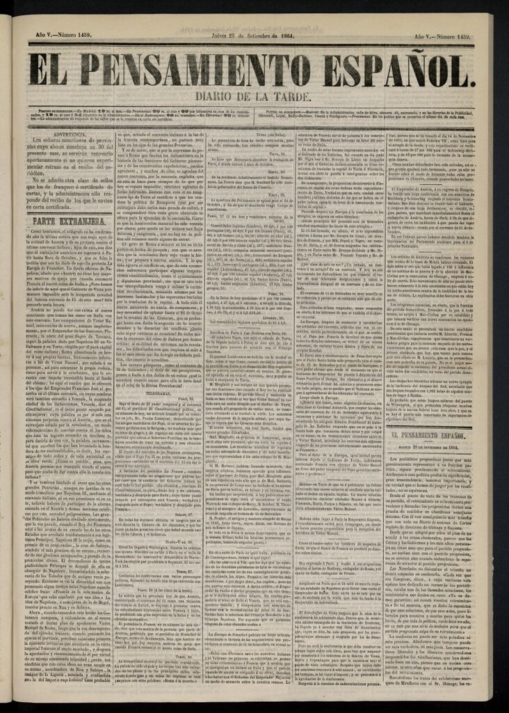Miniatura de El Pensamiento Español del 29 de septiembre de 1864, nº 1459