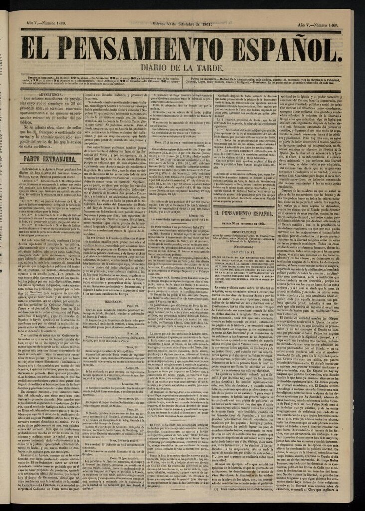 Miniatura de El Pensamiento Español del 30 de septiembre de 1864, nº 1460