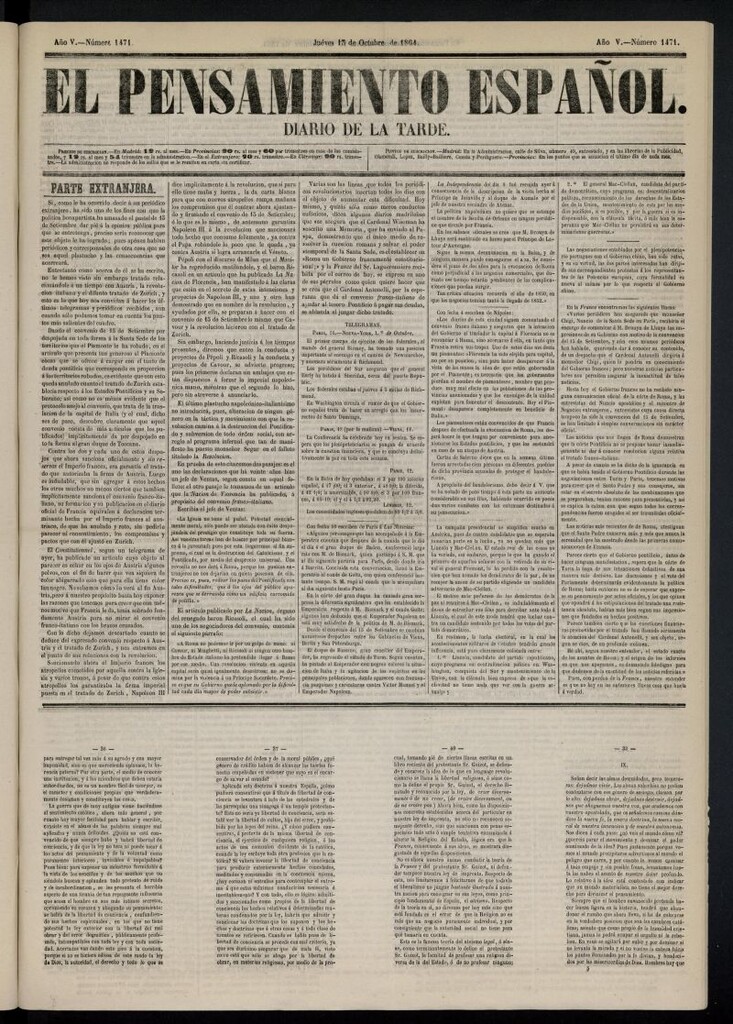 Miniatura de El Pensamiento Español del 13 de octubre de 1864, nº 1471