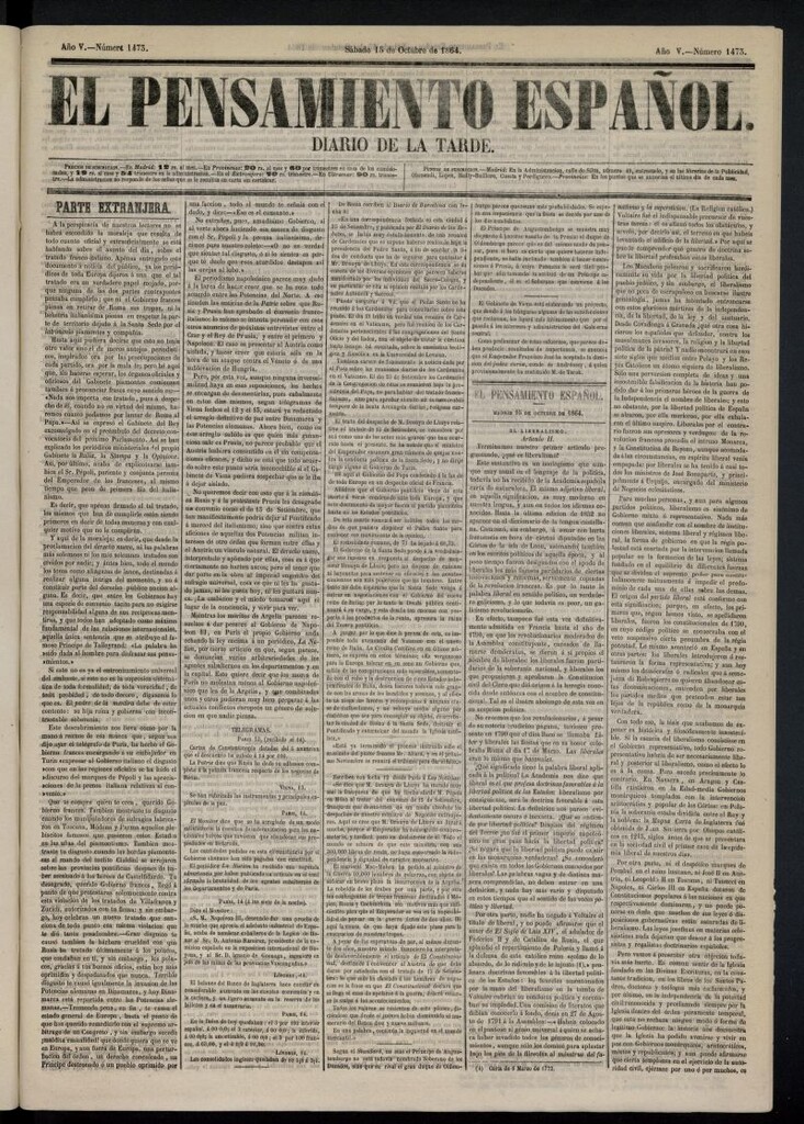 Miniatura de El Pensamiento Español del 15 de octubre de 1864, nº 1473