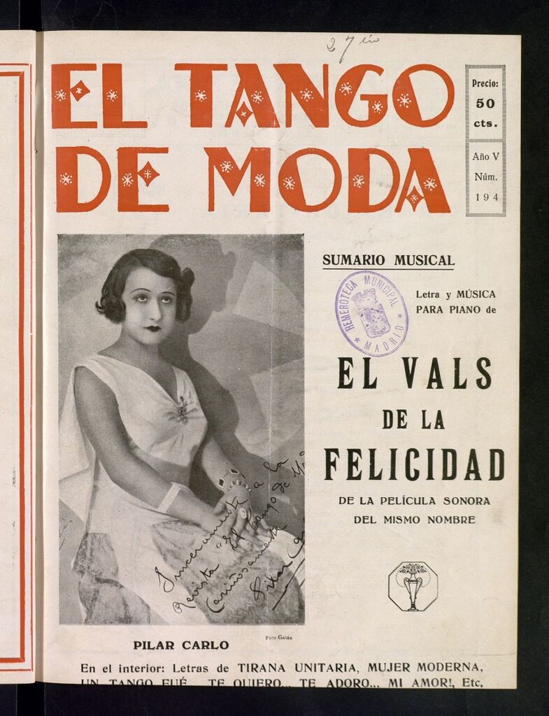 Miniatura de El Tango de Moda : revista popular hispano-americana. Aparece los sábados. Nº 194