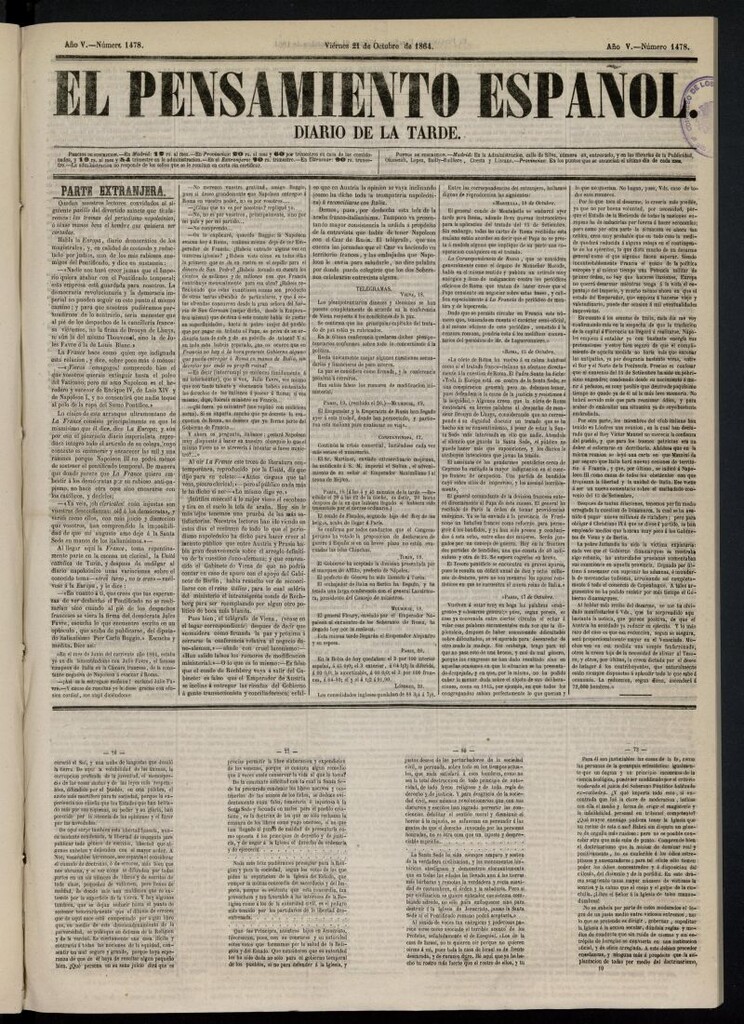 Miniatura de El Pensamiento Español del 21 de octubre de 1864, nº 1478