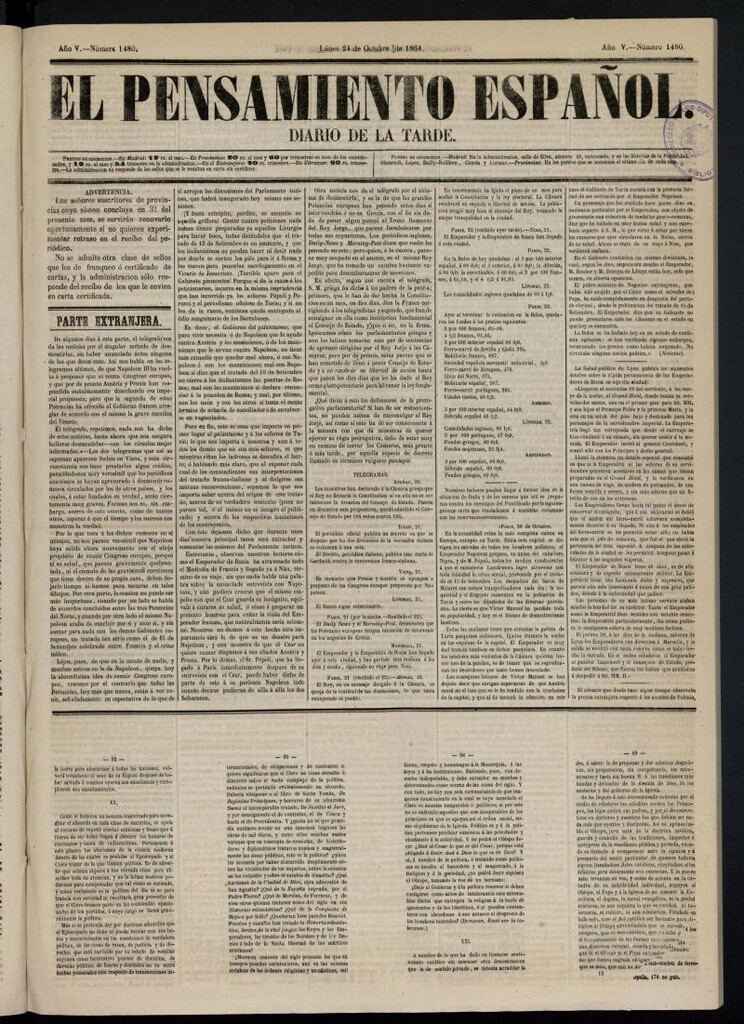 Miniatura de El Pensamiento Español del 24 de octubre de 1864, nº 1480