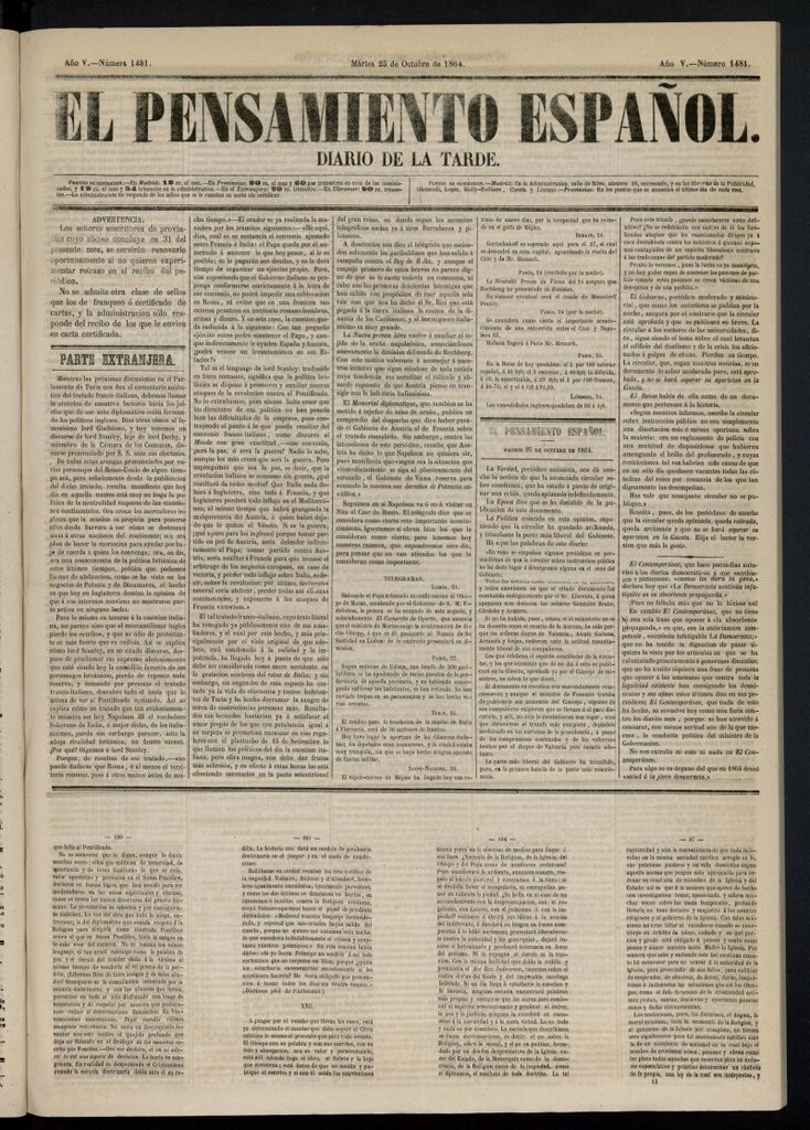 Miniatura de El Pensamiento Español del 25 de octubre de 1864, nº 1481