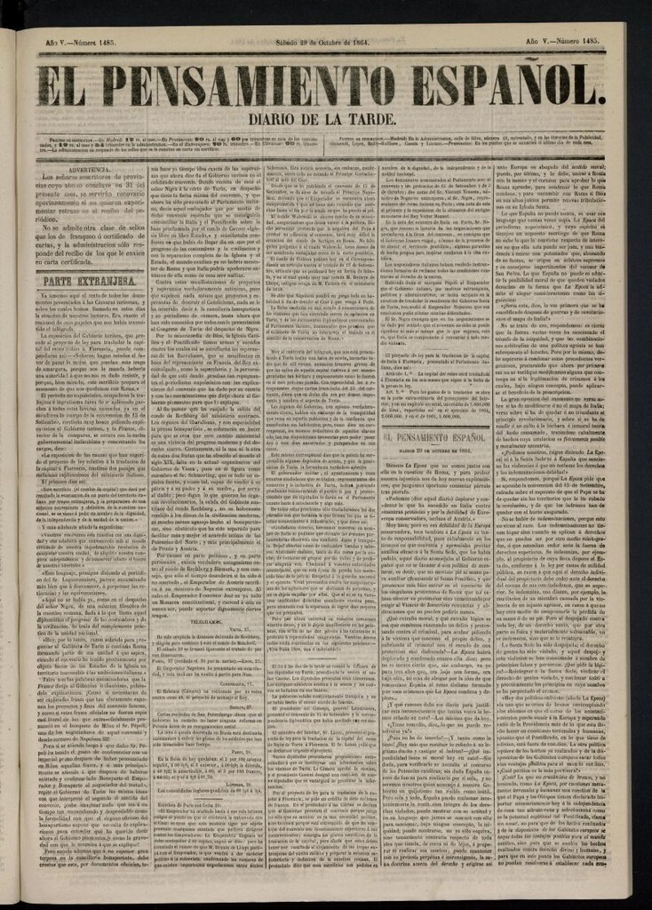 Miniatura de El Pensamiento Español del 29 de octubre de 1864, nº 1485