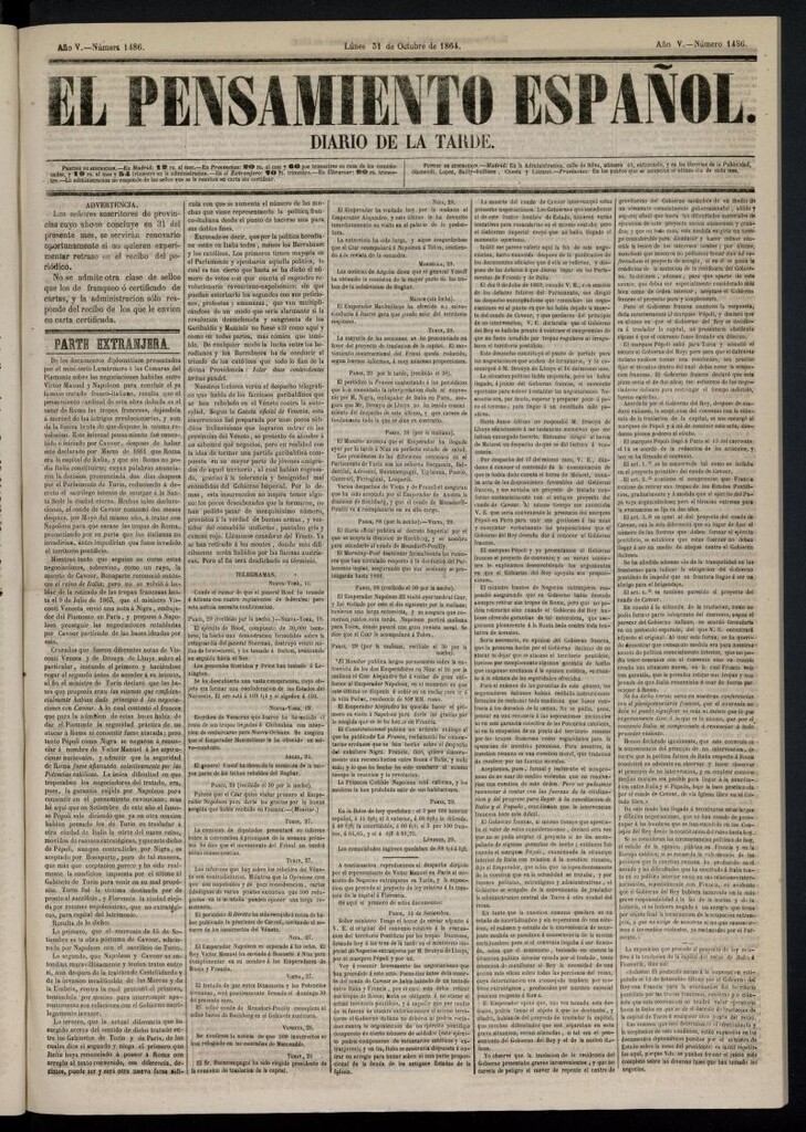 Miniatura de El Pensamiento Español del 31 de octubre de 1864, nº 1486