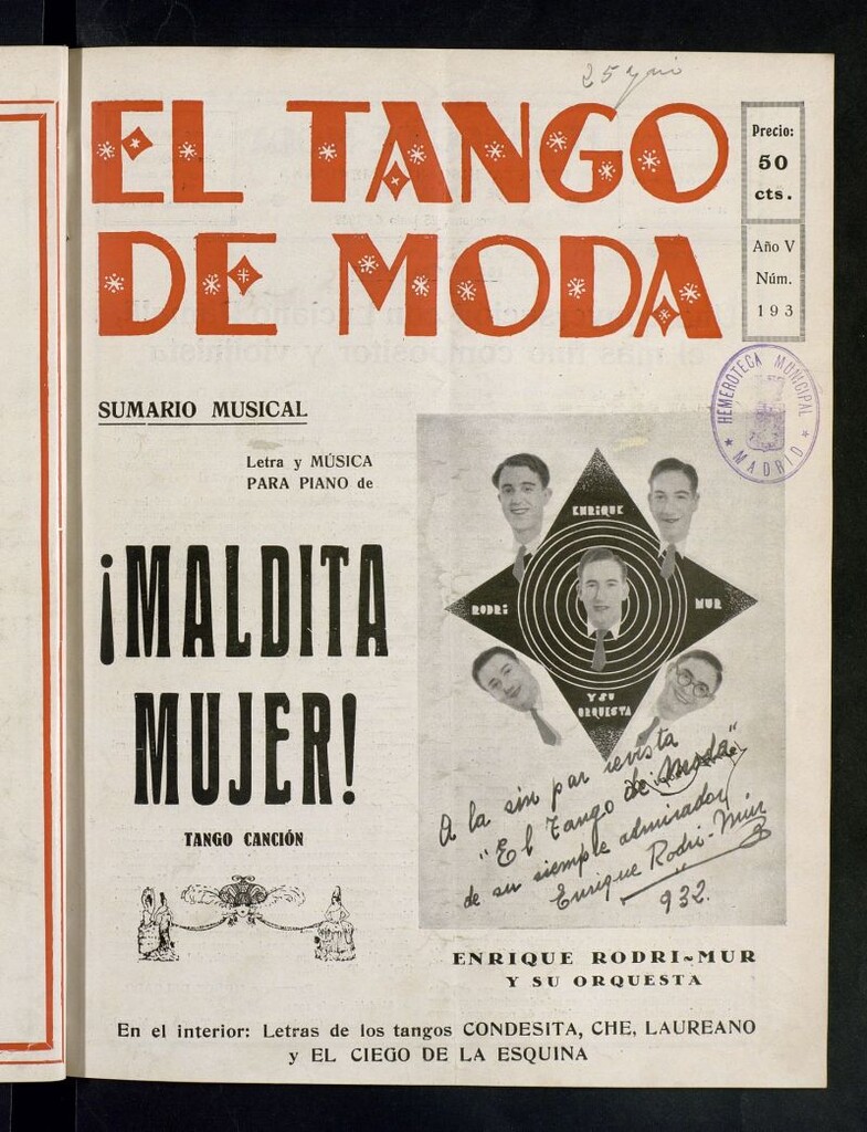 Miniatura de El Tango de Moda : revista popular hispano-americana. Aparece los sábados. Nº 193
