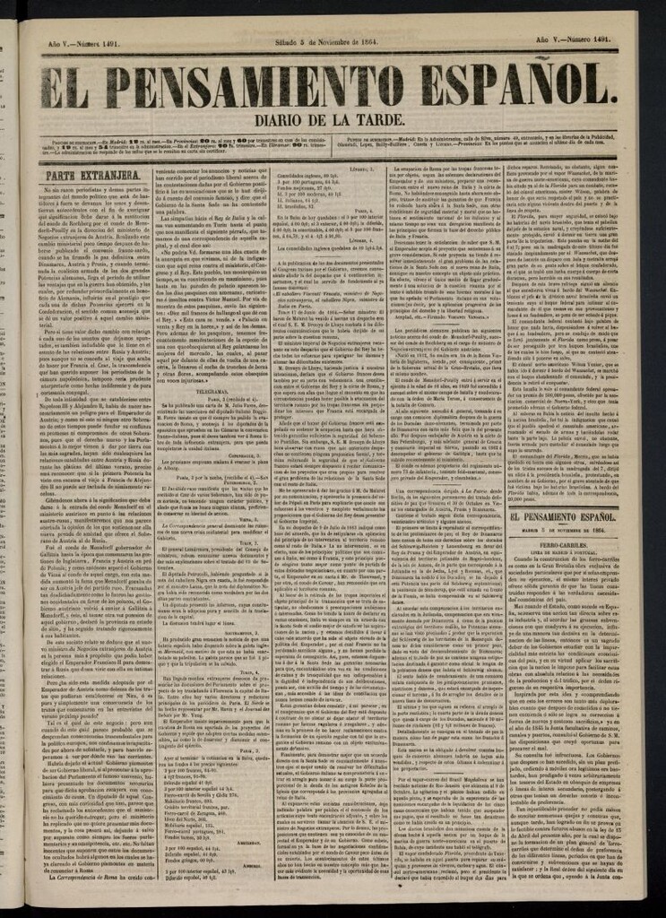 Miniatura de El Pensamiento Español del 5 de noviembre de 1864, nº 1491