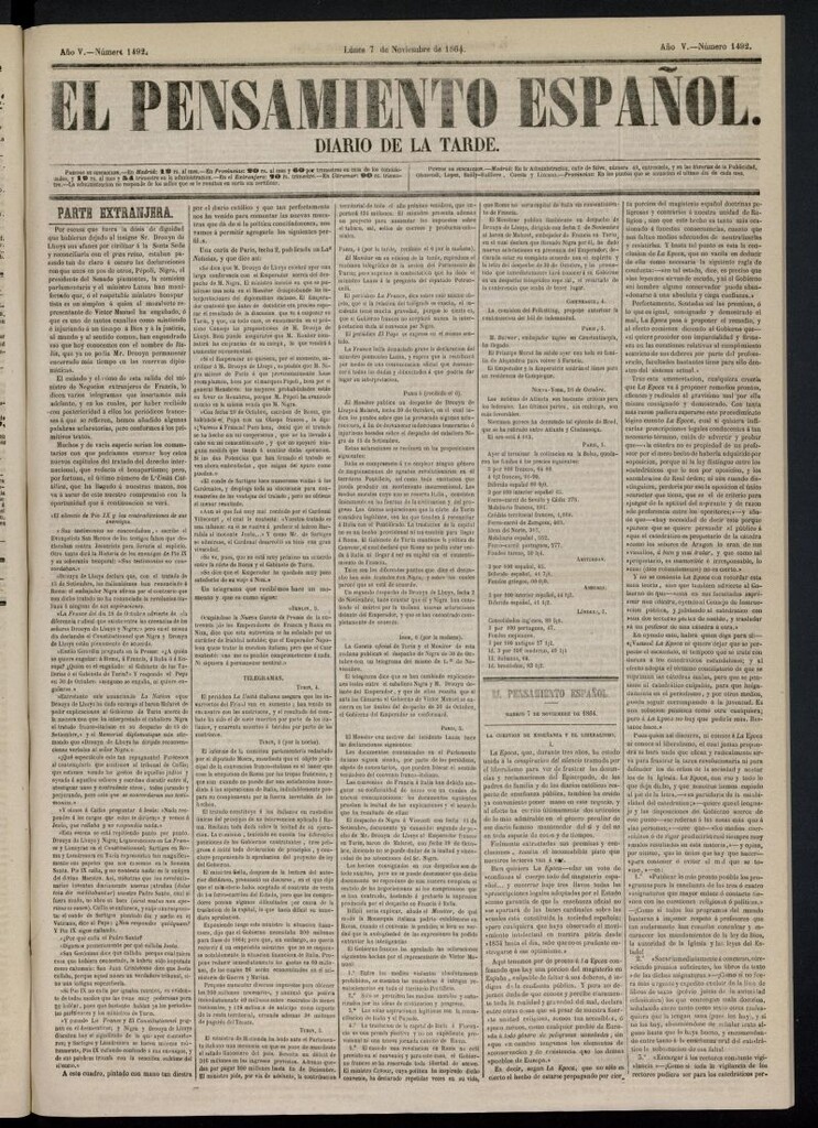 Miniatura de El Pensamiento Español del 7 de noviembre de 1864, nº 1492