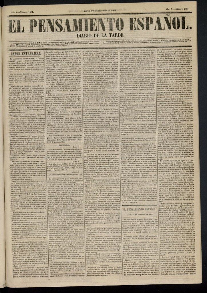 Miniatura de El Pensamiento Español del 10 de noviembre de 1864, nº 1495
