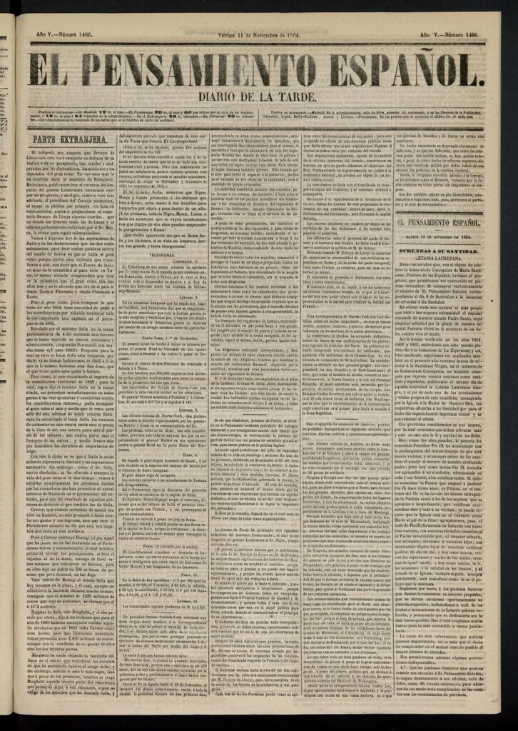 Miniatura de El Pensamiento Español del 11 de noviembre de 1864, nº 1496