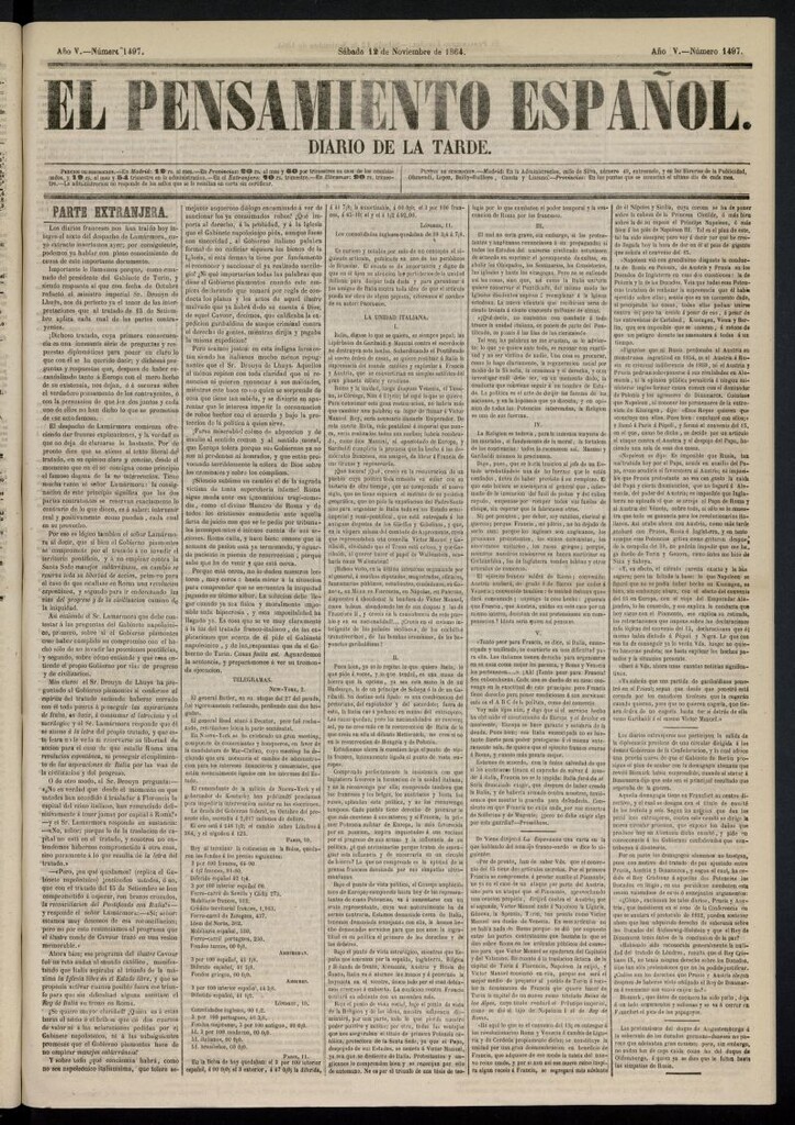 Miniatura de El Pensamiento Español del 12 de noviembre de 1864, nº 1497