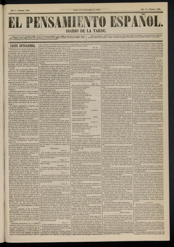 Miniatura de El Pensamiento Español del 14 de noviembre de 1864, nº 1498