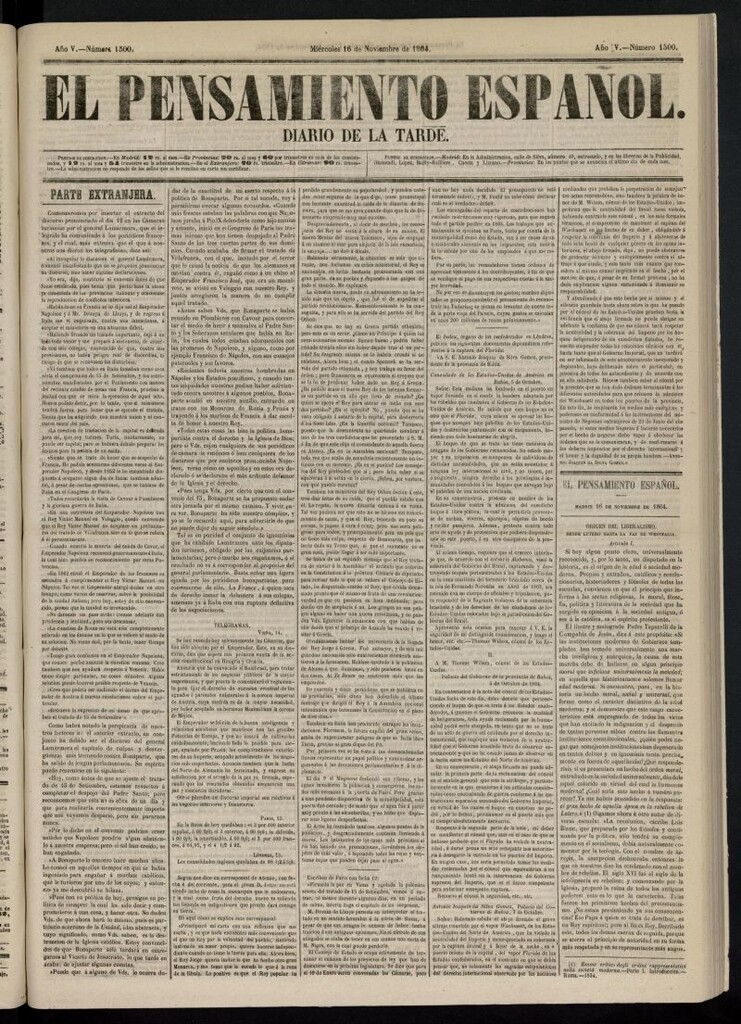 Miniatura de El Pensamiento Español del 16 de noviembre de 1864, nº 1500