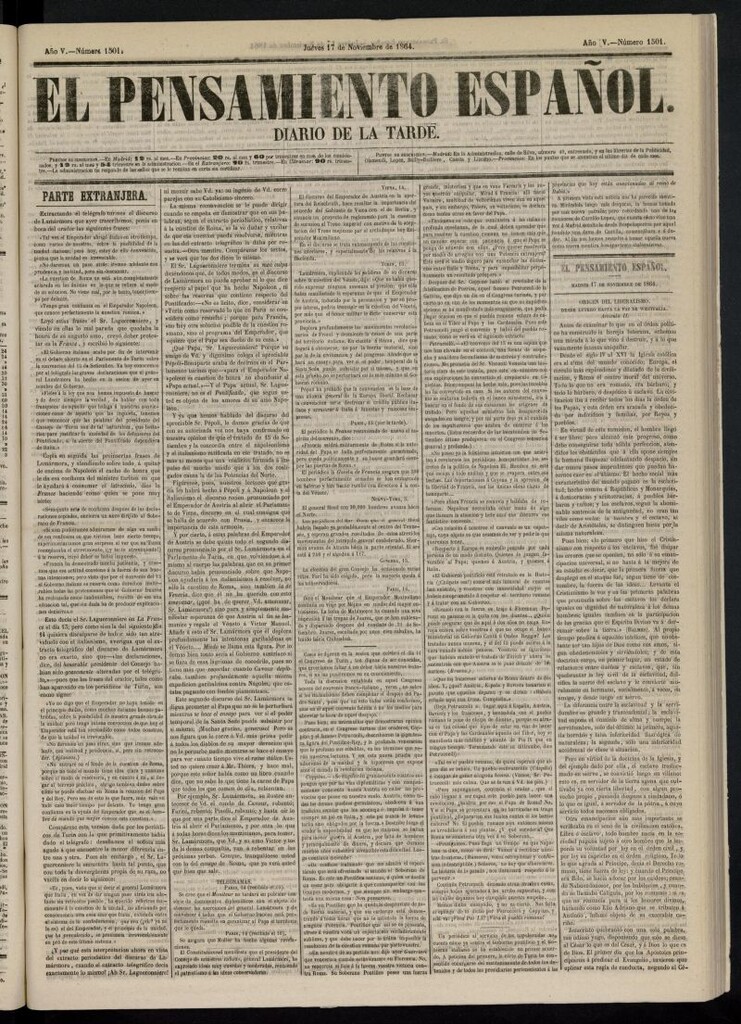 Miniatura de El Pensamiento Español del 17 de noviembre de 1864, nº 1501