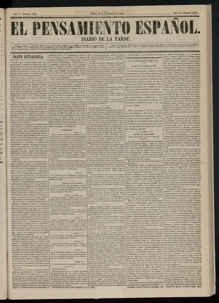 Miniatura de El Pensamiento Español del 19 de noviembre de 1864, nº 1503
