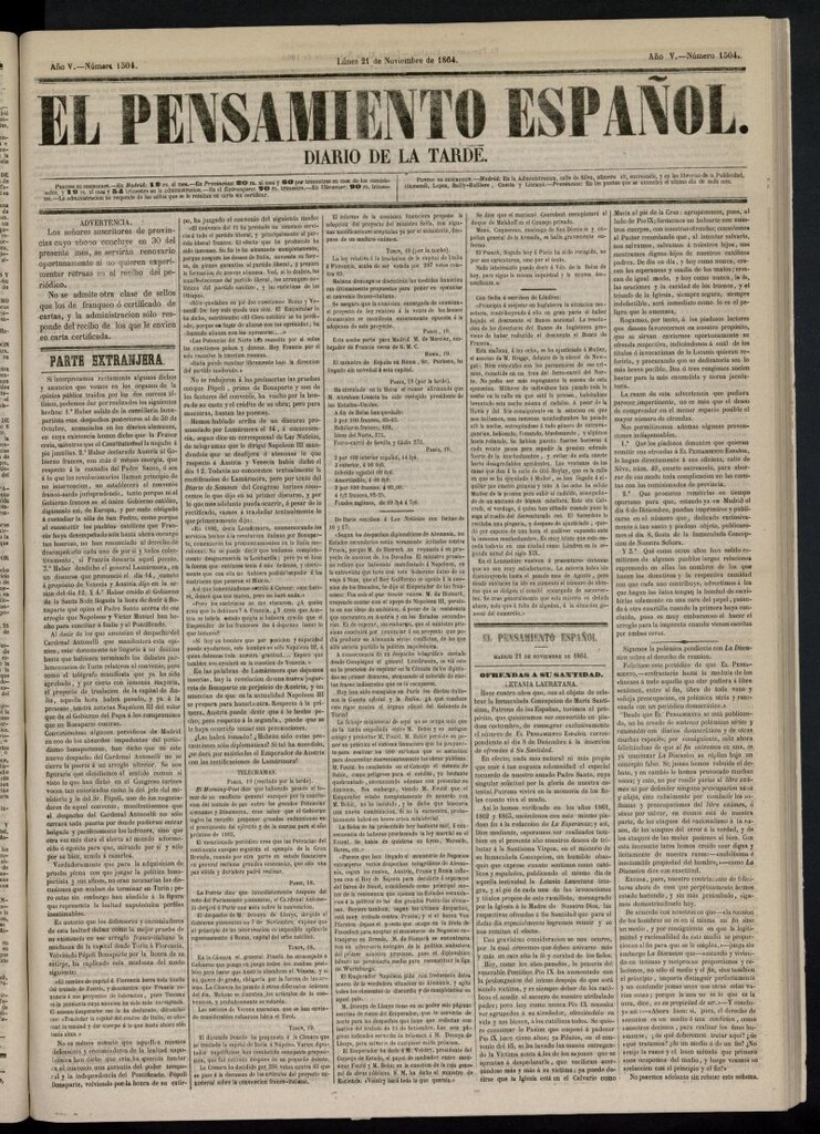Miniatura de El Pensamiento Español del 21 de noviembre de 1864, nº 1504