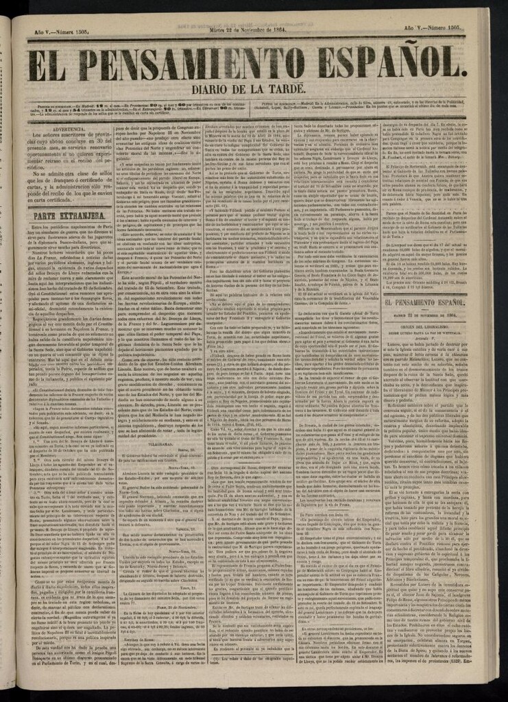 Miniatura de El Pensamiento Español del 22 de noviembre de 1864, nº 1505