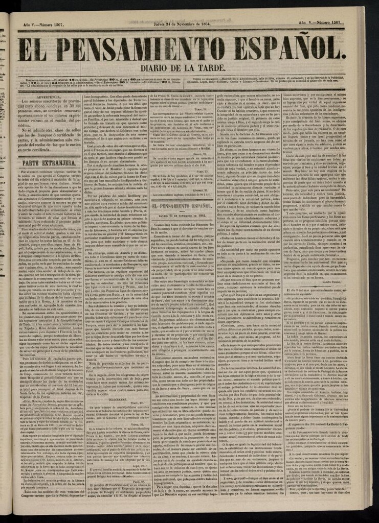 Miniatura de El Pensamiento Español del 24 de noviembre de 1864, nº 1507