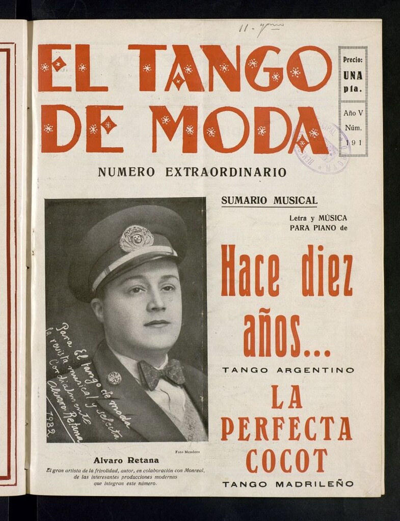 Miniatura de El Tango de Moda : revista popular hispano-americana. Aparece los sábados. Nº 191