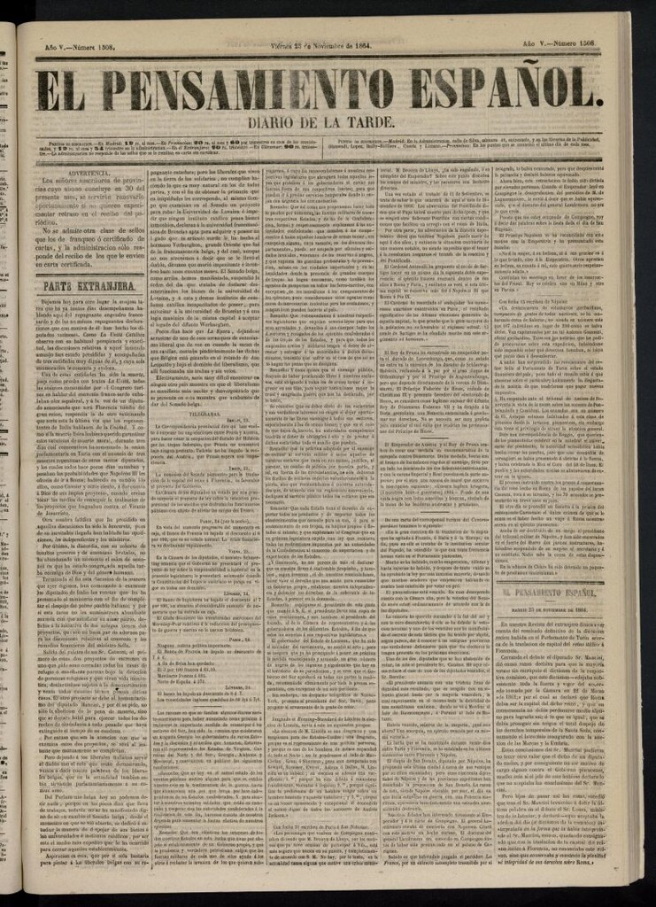 Miniatura de El Pensamiento Español del 25 de noviembre de 1864, nº 1508
