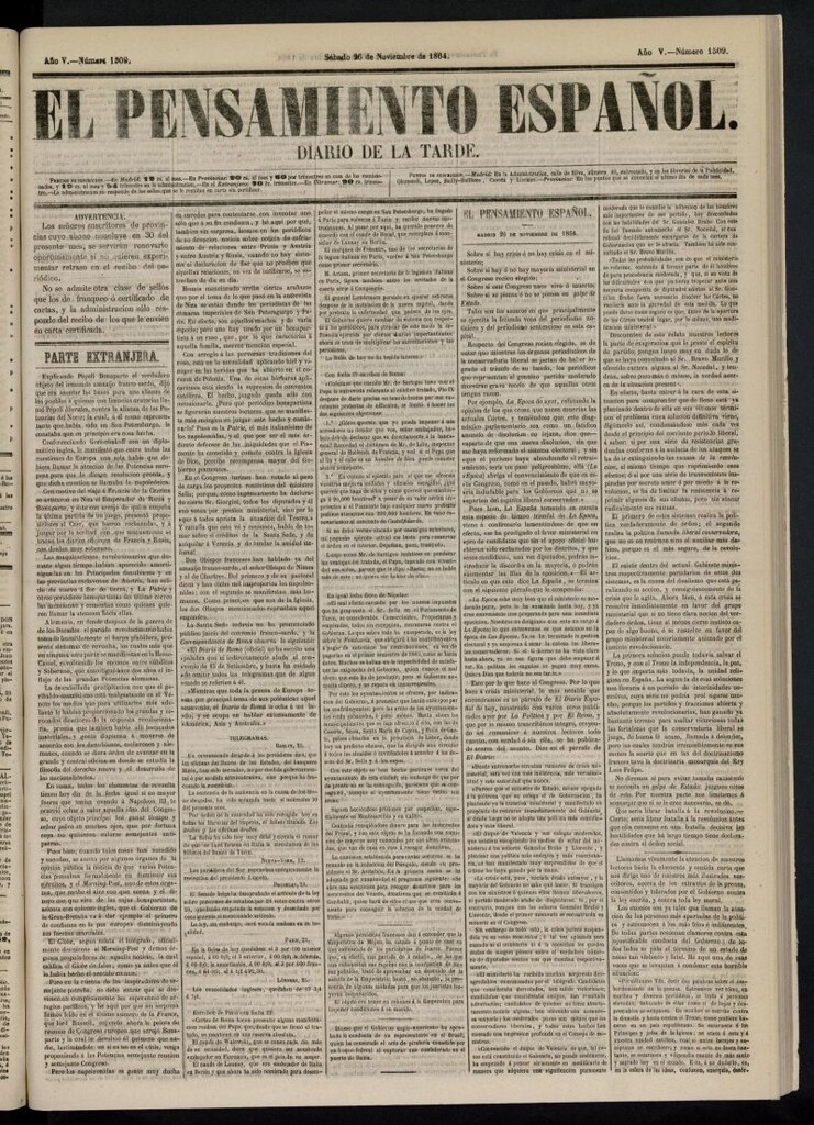 Miniatura de El Pensamiento Español del 26 de noviembre de 1864, nº 1509