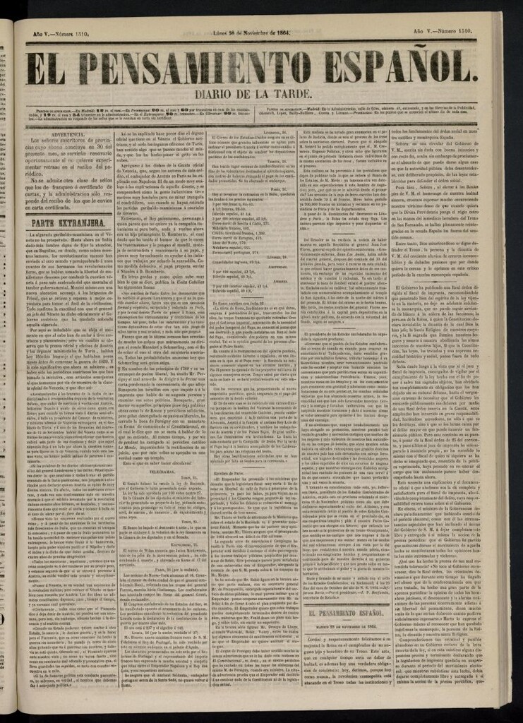 Miniatura de El Pensamiento Español del 28 de noviembre de 1864, nº 1510