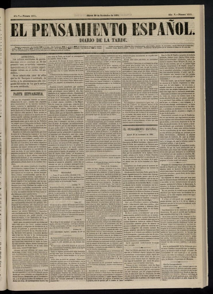 Miniatura de El Pensamiento Español del 29 de noviembre de 1864, nº 1511