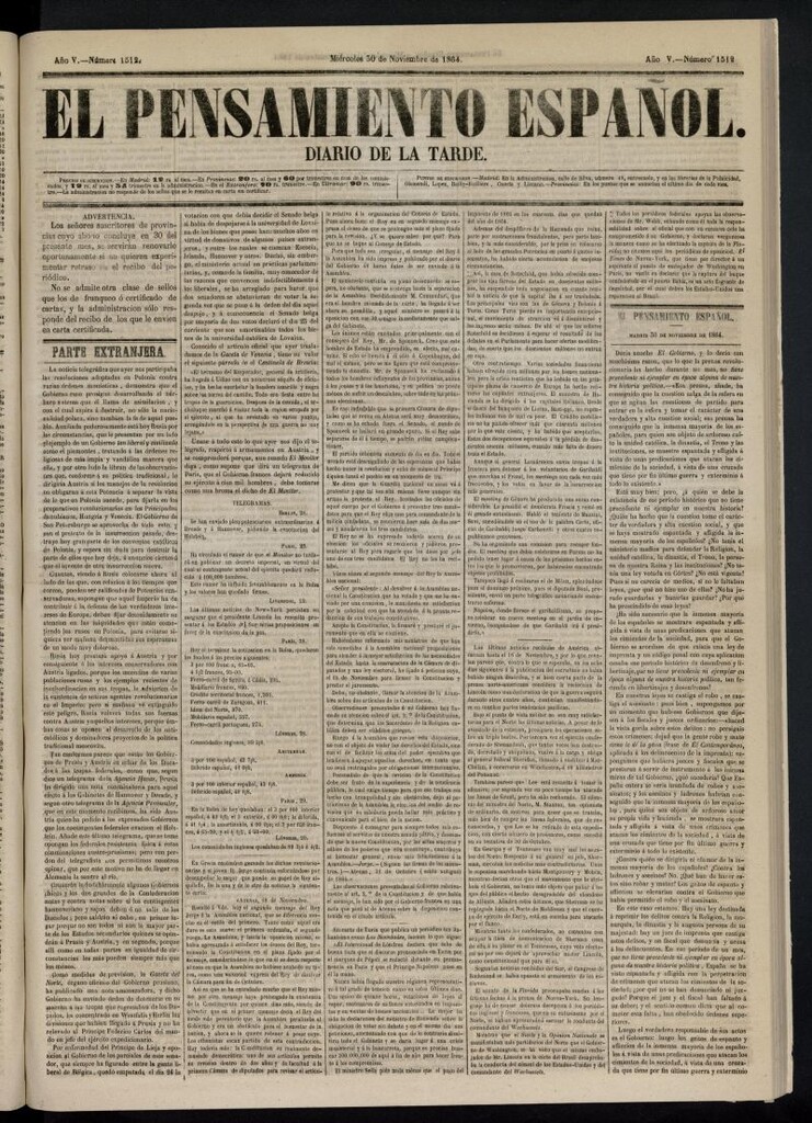 Miniatura de El Pensamiento Español del 30 de noviembre de 1864, nº 1512