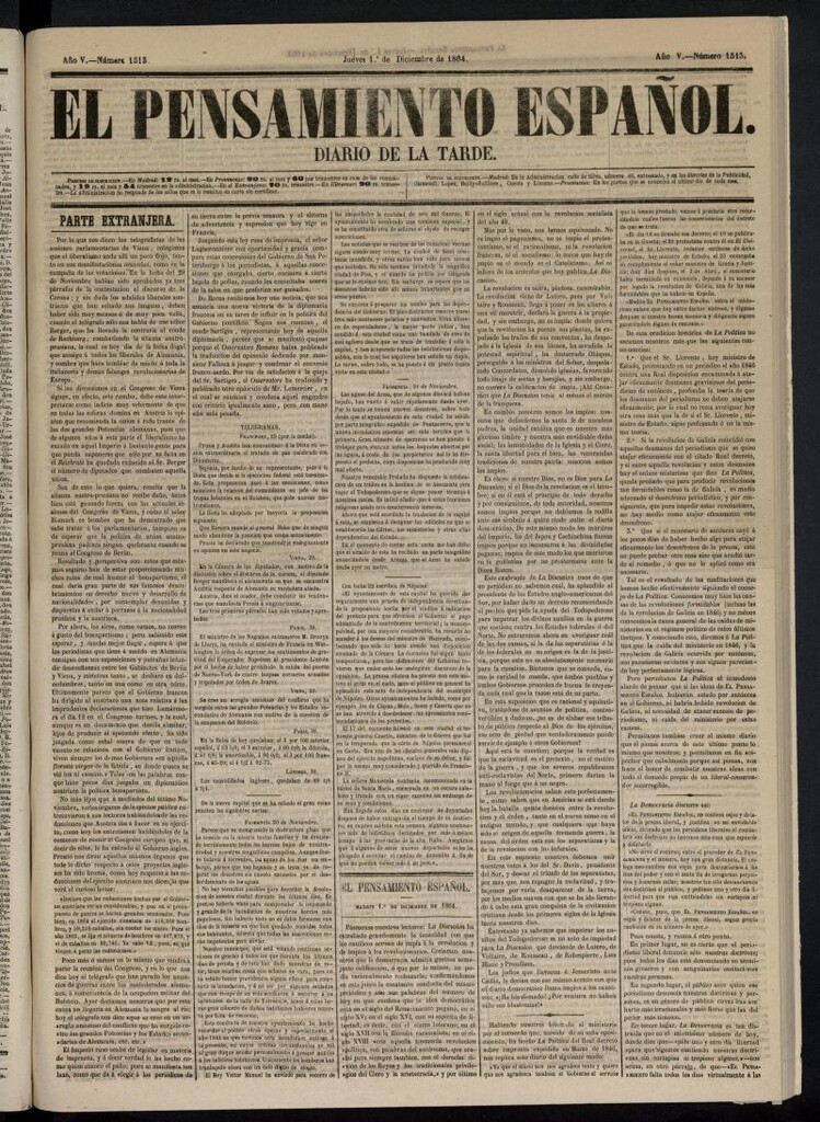 Miniatura de El Pensamiento Español del 1 de diciembre de 1864, nº 1513