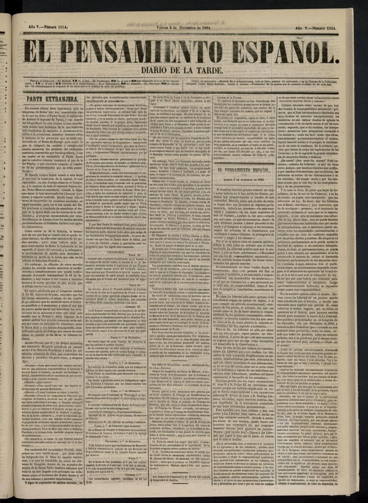 Miniatura de El Pensamiento Español del 2 de diciembre de 1864, nº 1514