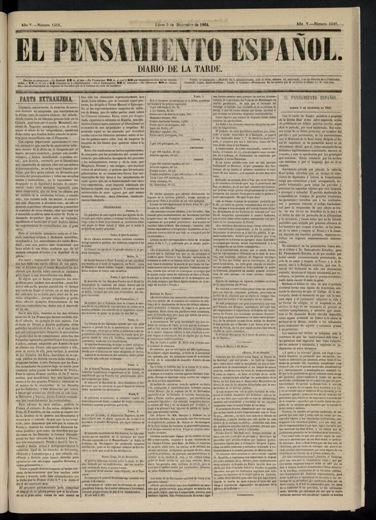 Miniatura de El Pensamiento Español del 5 de diciembre de 1864, nº 1516