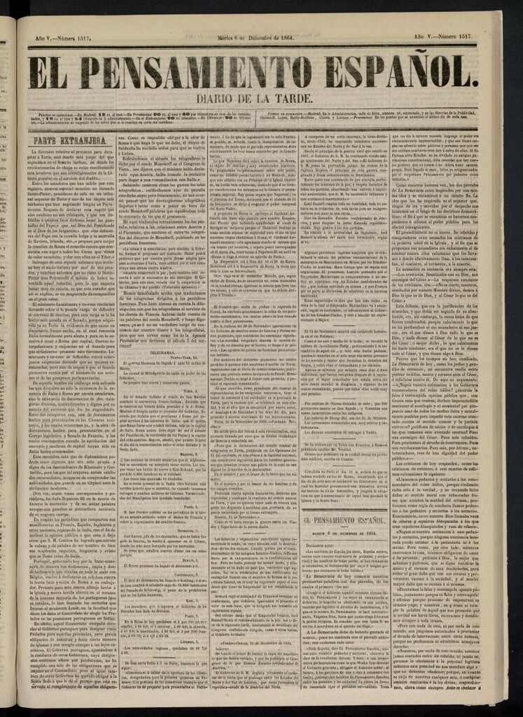 Miniatura de El Pensamiento Español del 6 de diciembre de 1864, nº 1517
