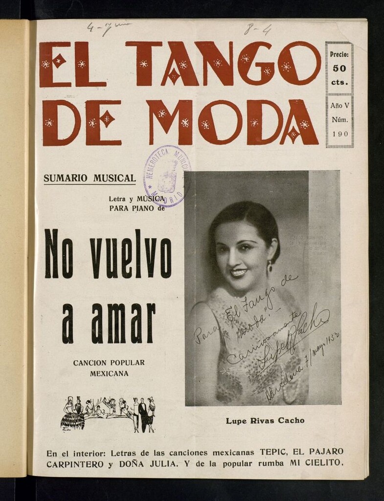 Miniatura de El Tango de Moda : revista popular hispano-americana. Aparece los sábados. Nº 190