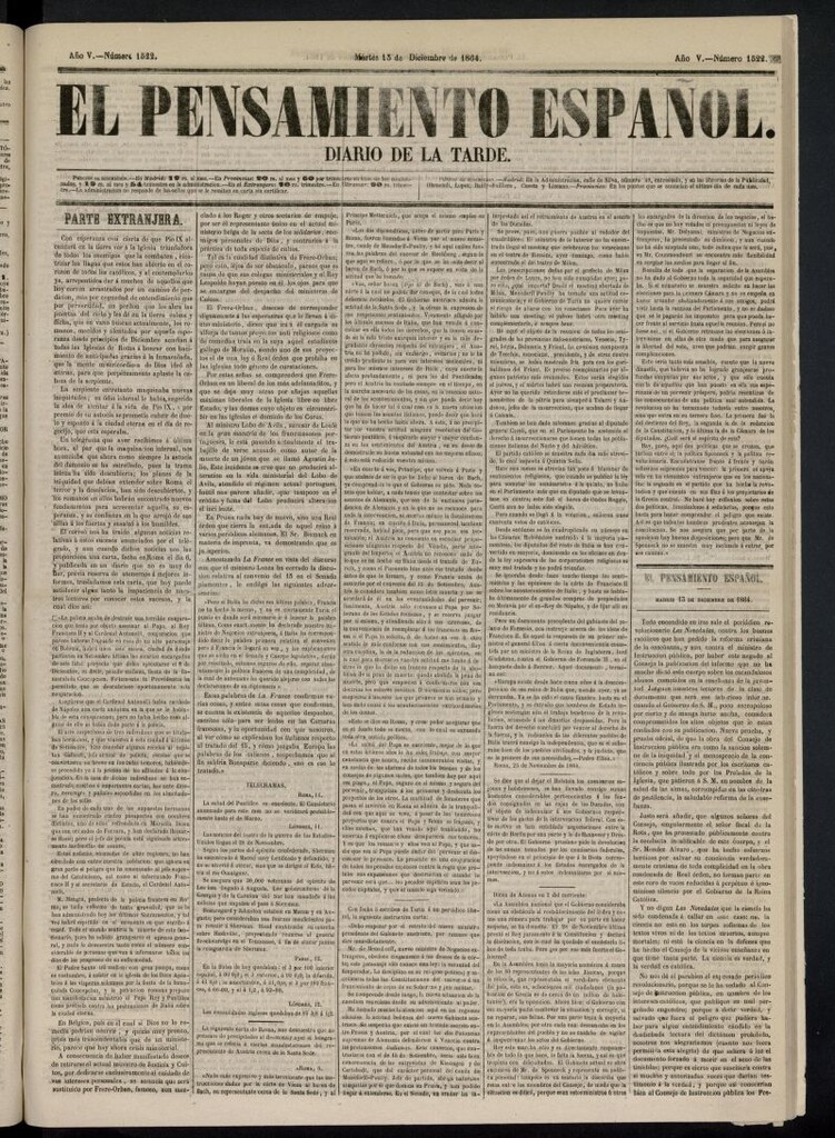 Miniatura de El Pensamiento Español del 13 de diciembre de 1864, nº 1522