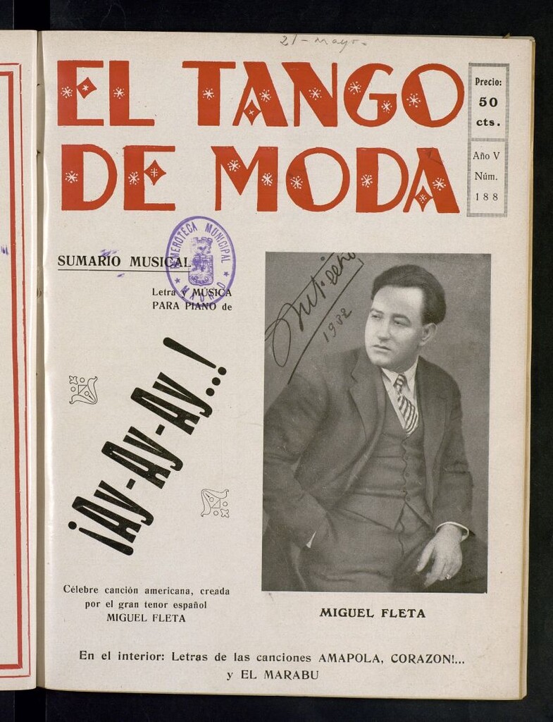 Miniatura de El Tango de Moda : revista popular hispano-americana. Aparece los sábados. Nº 188