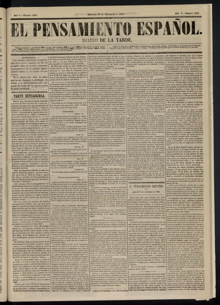 Miniatura de El Pensamiento Español del 21 de diciembre de 1864, nº 1529