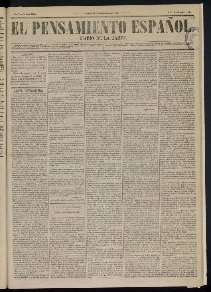 Miniatura de El Pensamiento Español del 22 de diciembre de 1864, nº 1530