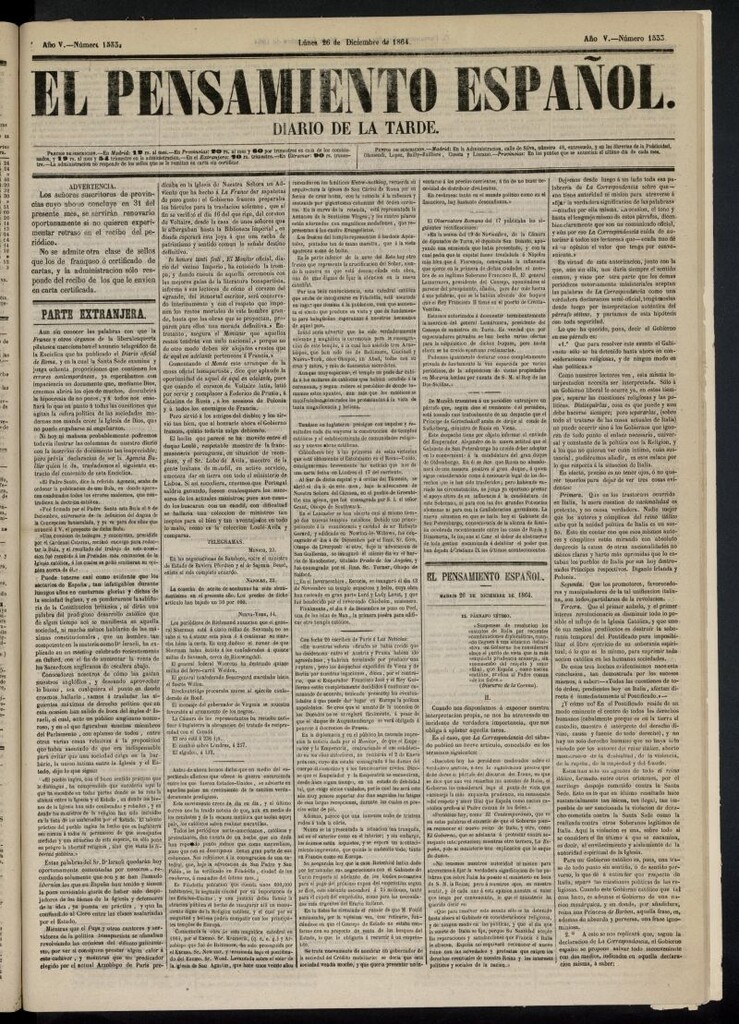 Miniatura de El Pensamiento Español del 26 de diciembre de 1864, nº 1533
