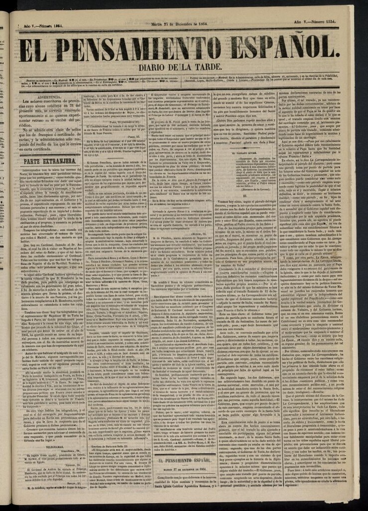 Miniatura de El Pensamiento Español del 27 de diciembre de 1864, nº 1534