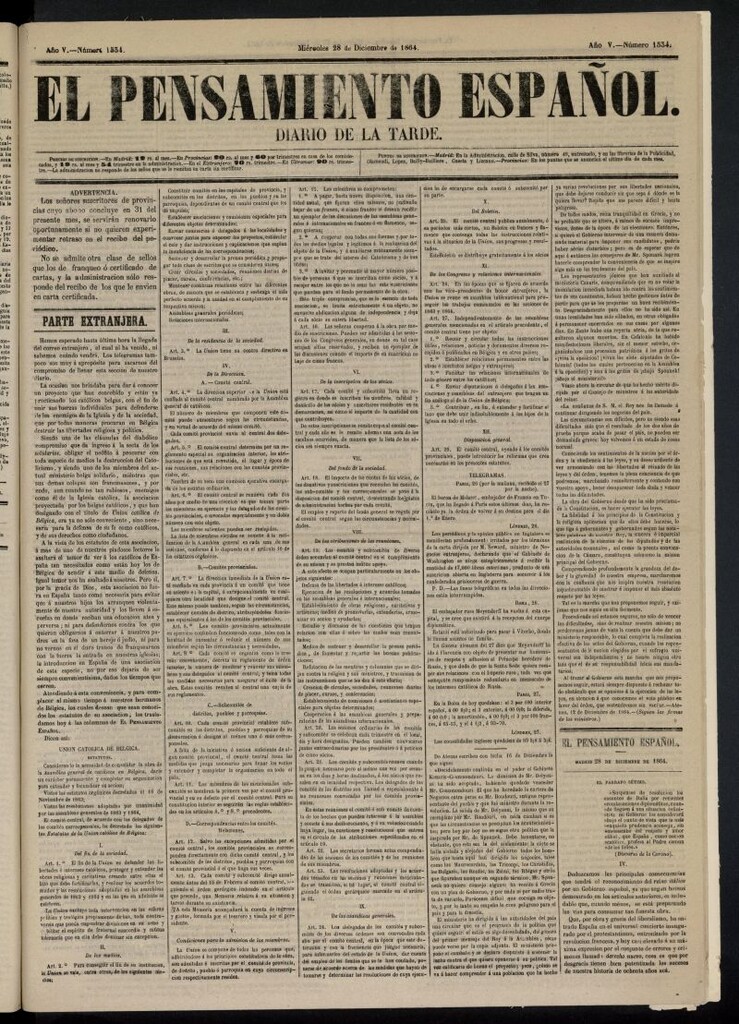 Miniatura de El Pensamiento Español del 28 de diciembre de 1864, nº 1534