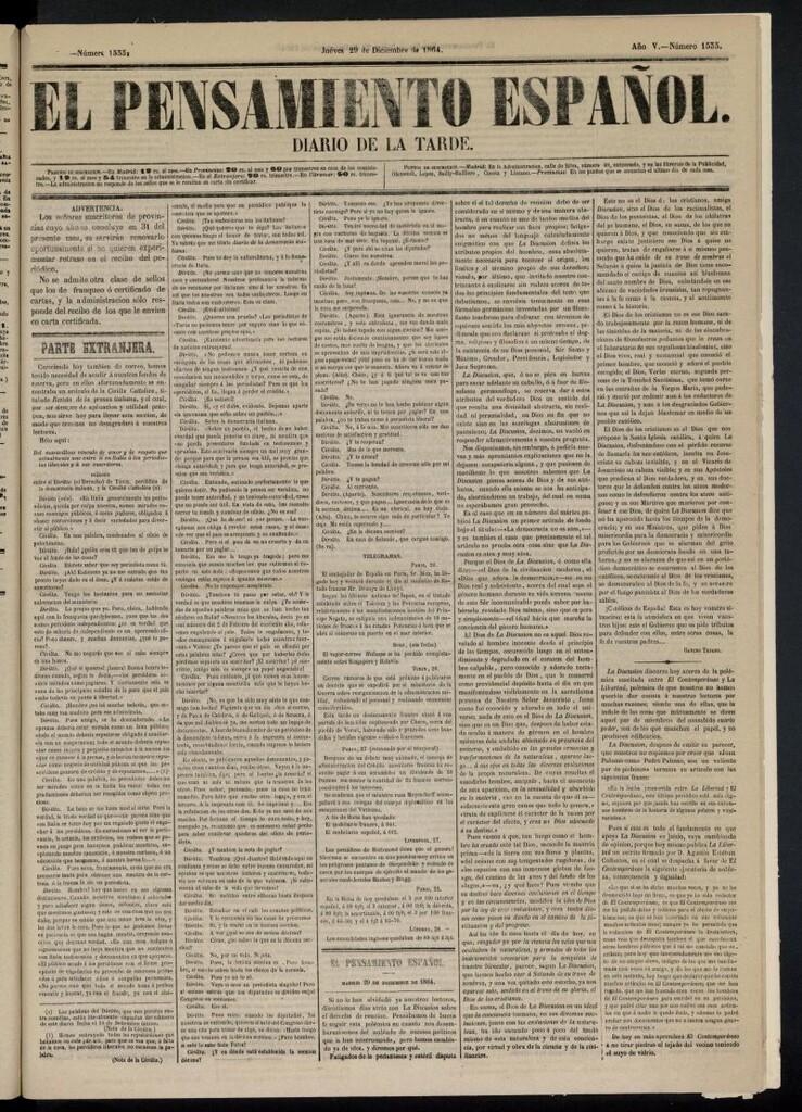 Miniatura de El Pensamiento Español del 29 de diciembre de 1864, nº 1535