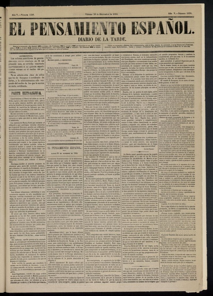 Miniatura de El Pensamiento Español del 30 de diciembre de 1864, nº 1536